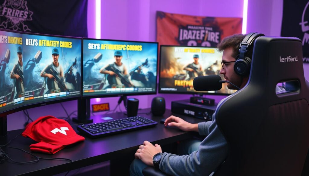 Creador de contenido de Free Fire promocionando productos gaming con códigos de afiliado Creador de contenido de Free Fire promocionando productos gaming con códigos de afiliado