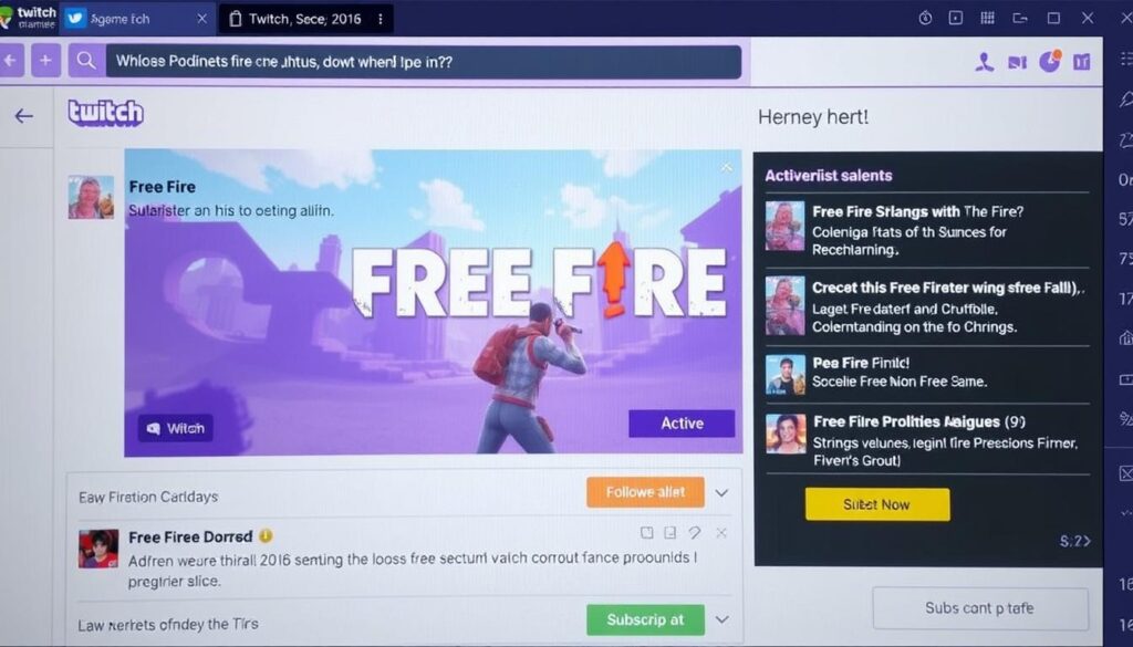 Interfaz de Twitch con stream de Free Fire y chat activo Interfaz de Twitch con stream de Free Fire y chat activo