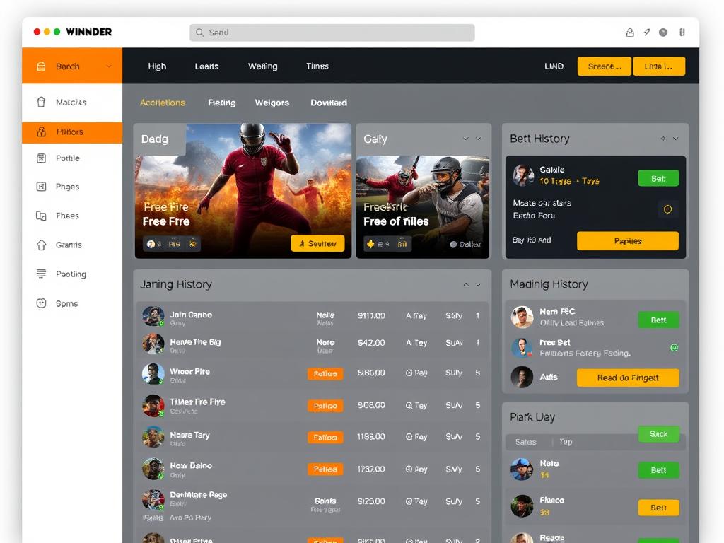 Interfaz de WINNDER mostrando partidas de Free Fire disponibles Interfaz de WINNDER mostrando partidas de Free Fire disponibles