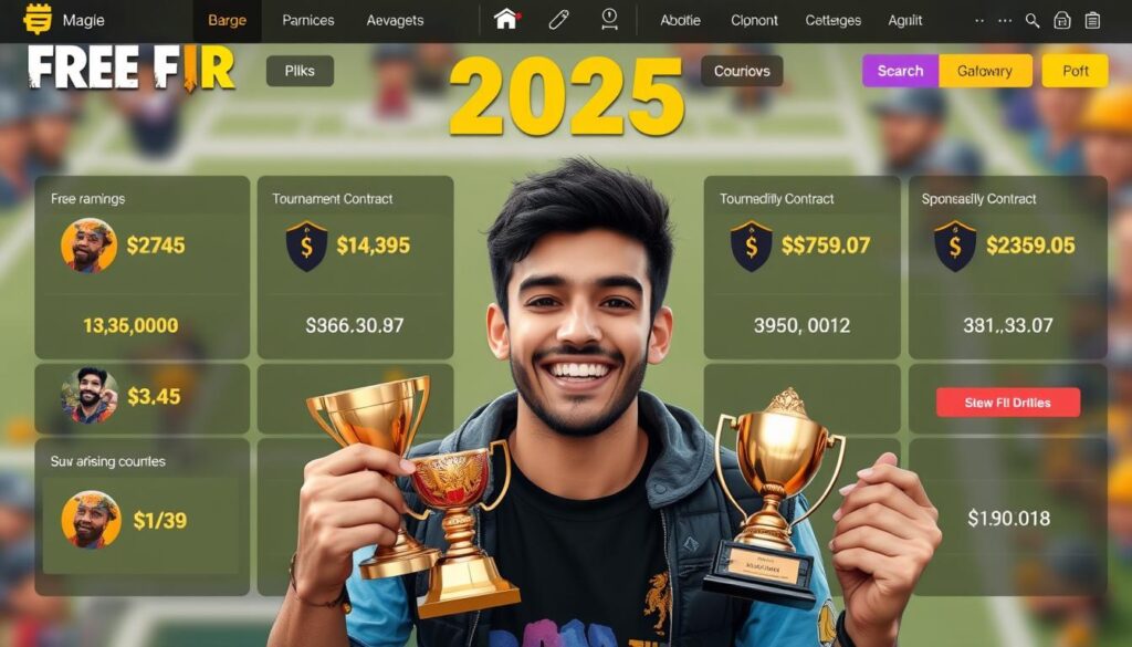 Jugador exitoso de Free Fire mostrando sus ganancias y logros en 2025 Jugador exitoso de Free Fire mostrando sus ganancias y logros en 2025