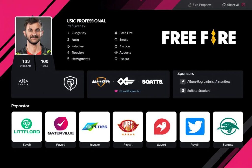 Jugador profesional de Free Fire con múltiples patrocinadores en su perfil Jugador profesional de Free Fire con múltiples patrocinadores en su perfil